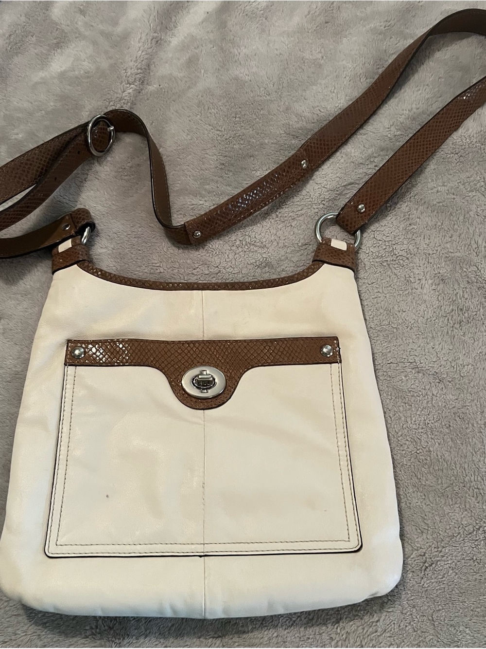 Coach Penelope Turnlock Crossbody Cream w/ Brown Snakeskin